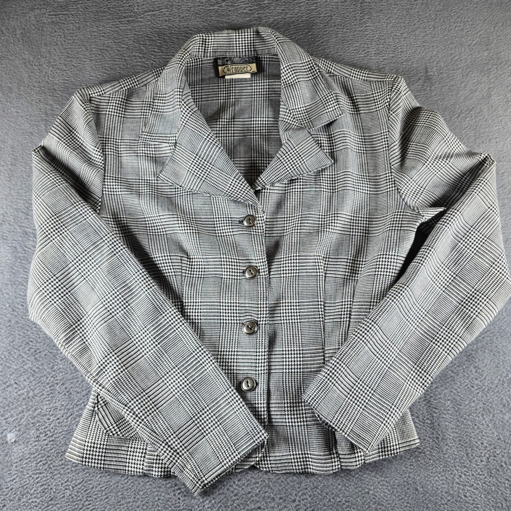 Vintage Wrapper USA Glen Plaid Blazer Jacket Black White Small 4 Button Vtg